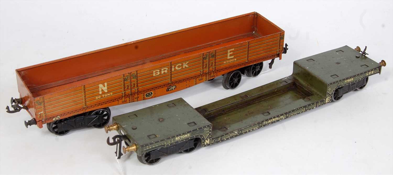 Lot 473 - Two Bassett-Lowke bogie wagons, NE brick, one...