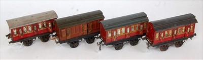 Lot 491 - Four early Hornby 4-wheel coaches all with...