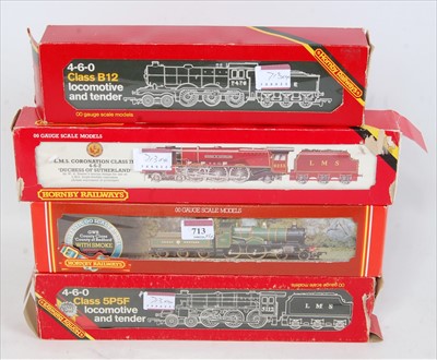 Lot 713 - 4 Hornby engines and tenders in mixed...