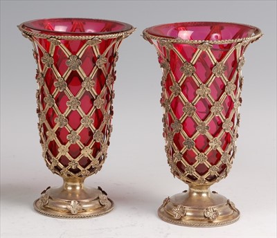 Lot 91 - A pair of early 20th century silver lattice...