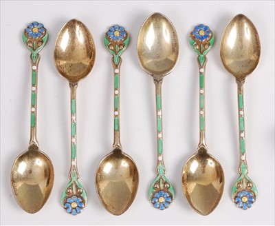 Lot 113 - A set of six 1930s silver and enamel decorated...