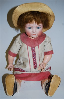Lot 2143 - A Simon & Halbig bisque head doll, having...