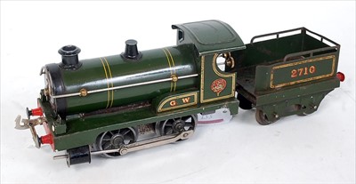 Lot 557 - Late 1920's no. 1 clockwork loco and tender GW...