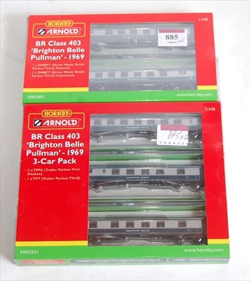 Lot 885 - Hornby Arnold N gauge 5 coach BR blue/grey...