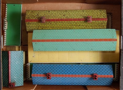 Lot 569 - Two large trays containing Hornby stations etc:...