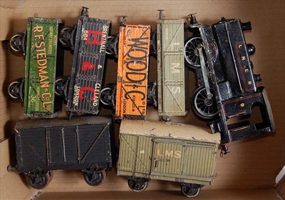 Lot 574 - Small tray containing electric 0-4-0 tank loco,...