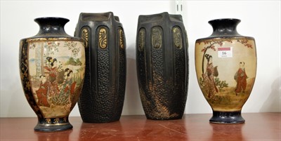 Lot 16 - A pair of Japanese satsuma vases, h.23cm;...
