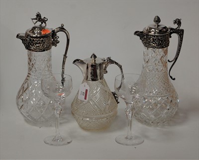 Lot 53 - A cut glass claret jug, with silver plated...