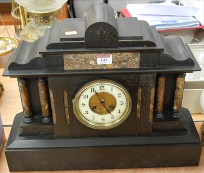 Lot 142 - A late Victorian slate mantel clock of...