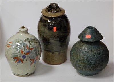 Lot 97 - A studio stoneware vase, having a mottled...