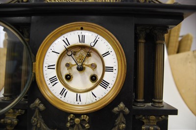 Lot 149 - A Victorian slate mantel clock with brass...