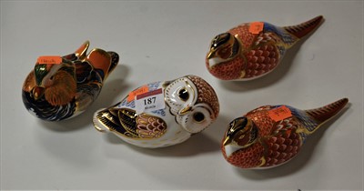 Lot 187 - A collection of four Royal Crown Derby bird...