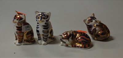 Lot 193 - Four various Royal Crown Derby cat ornaments,...
