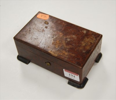 Lot 194 - A French walnut cased travelling music box,...