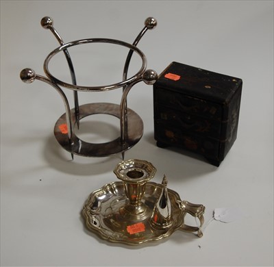 Lot 262 - A plated chamberstick; together with a meat...