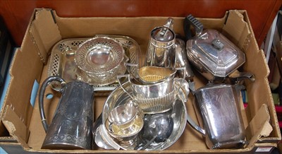 Lot 267 - A box of miscellaneous silver plate, to...