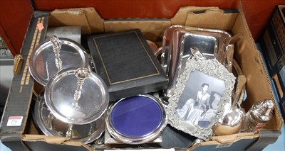 Lot 270 - A box of miscellaneous silver plated wares, to...