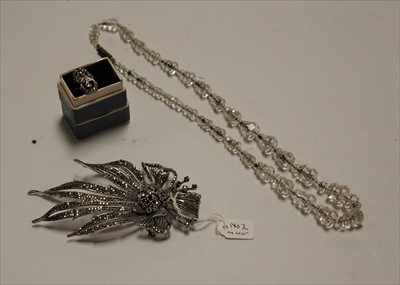Lot 349 - A large silver and marcasite set leaf brooch;...