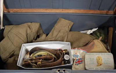 Lot 373 - A military trunk initialled to the lid MH Bull,...