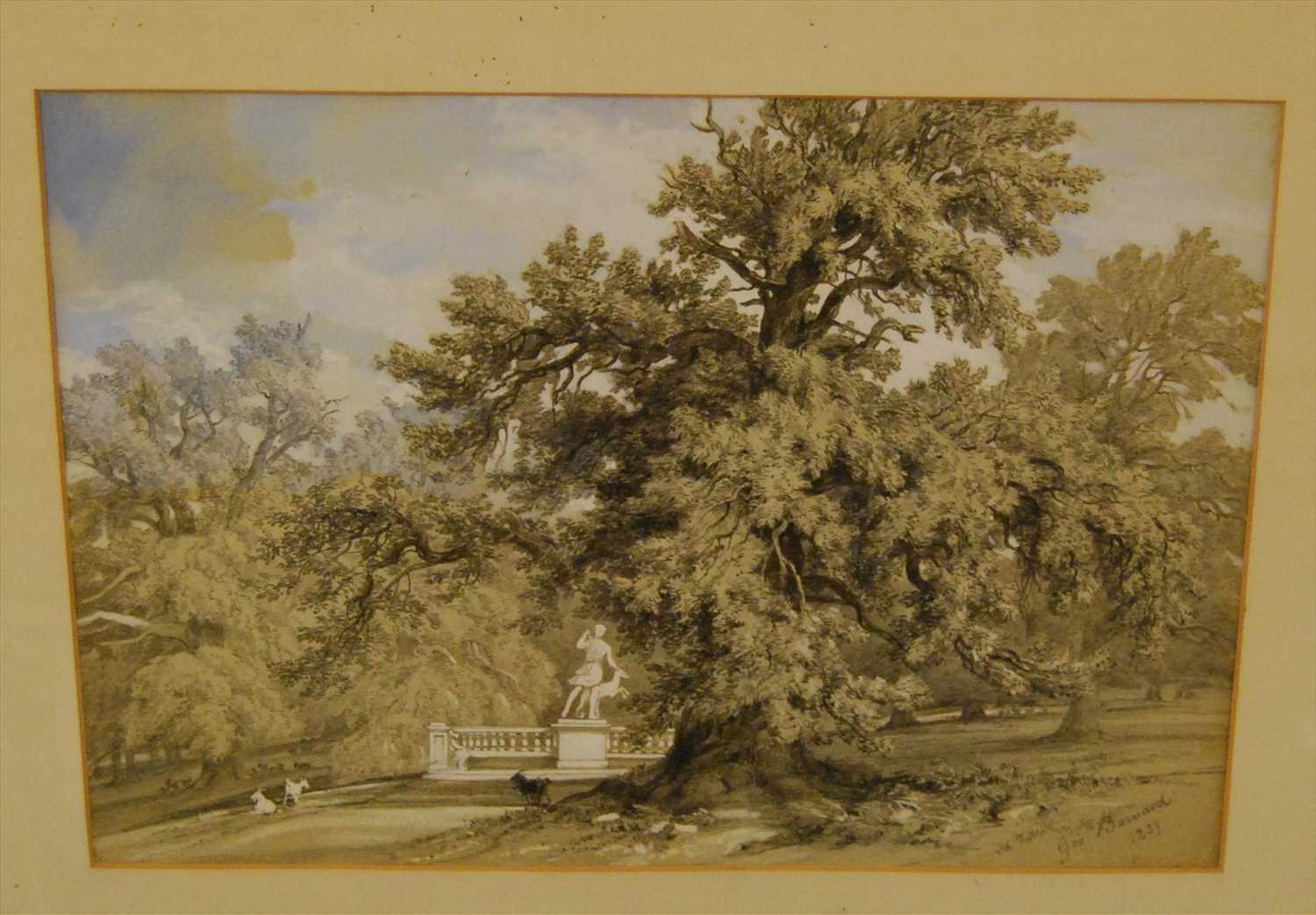 Lot 1038 - George Barnard - Parkland scene, watercolour...