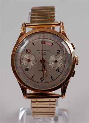 Lot 1268 - A Gents 18ct yellow gold Swiss chronograph...