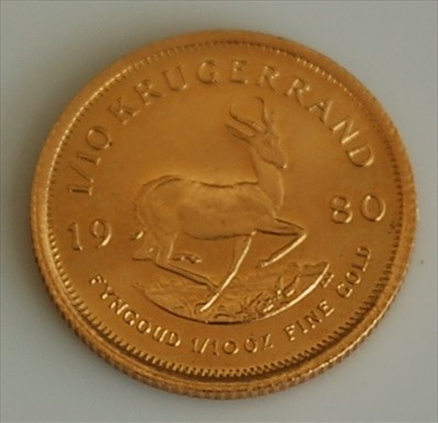 Lot 407 - South Africa, 1980 gold one tenth Krugerrand