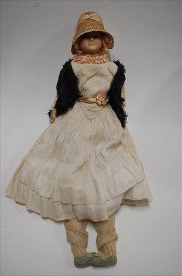 Lot 2214 - A Continental wax on composition head doll,...