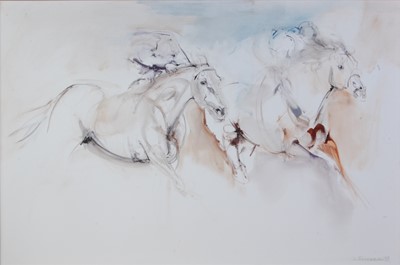 Lot 259 - Lydia Kiernan - Racehorses, oil on canvas,...