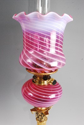 Lot 108 - A Victorian lacquered brass pedestal oil lamp,...