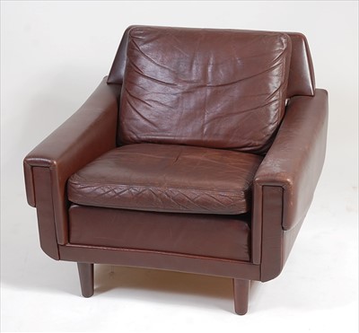 Lot 370 - A 1960s Danish chocolate brown leather...