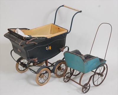 Lot 2302 - A Swallow Prams dolls pram, painted blue with...