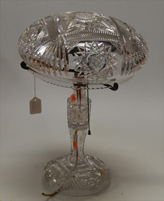 Lot 84 - A cut glass table lamp and shade of mushroom...