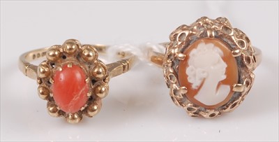 Lot 313 - A 9ct gold carved shell cameo set ring, size M;...