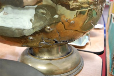 Lot 114 - A Victorian brass helmet shaped coal bin...