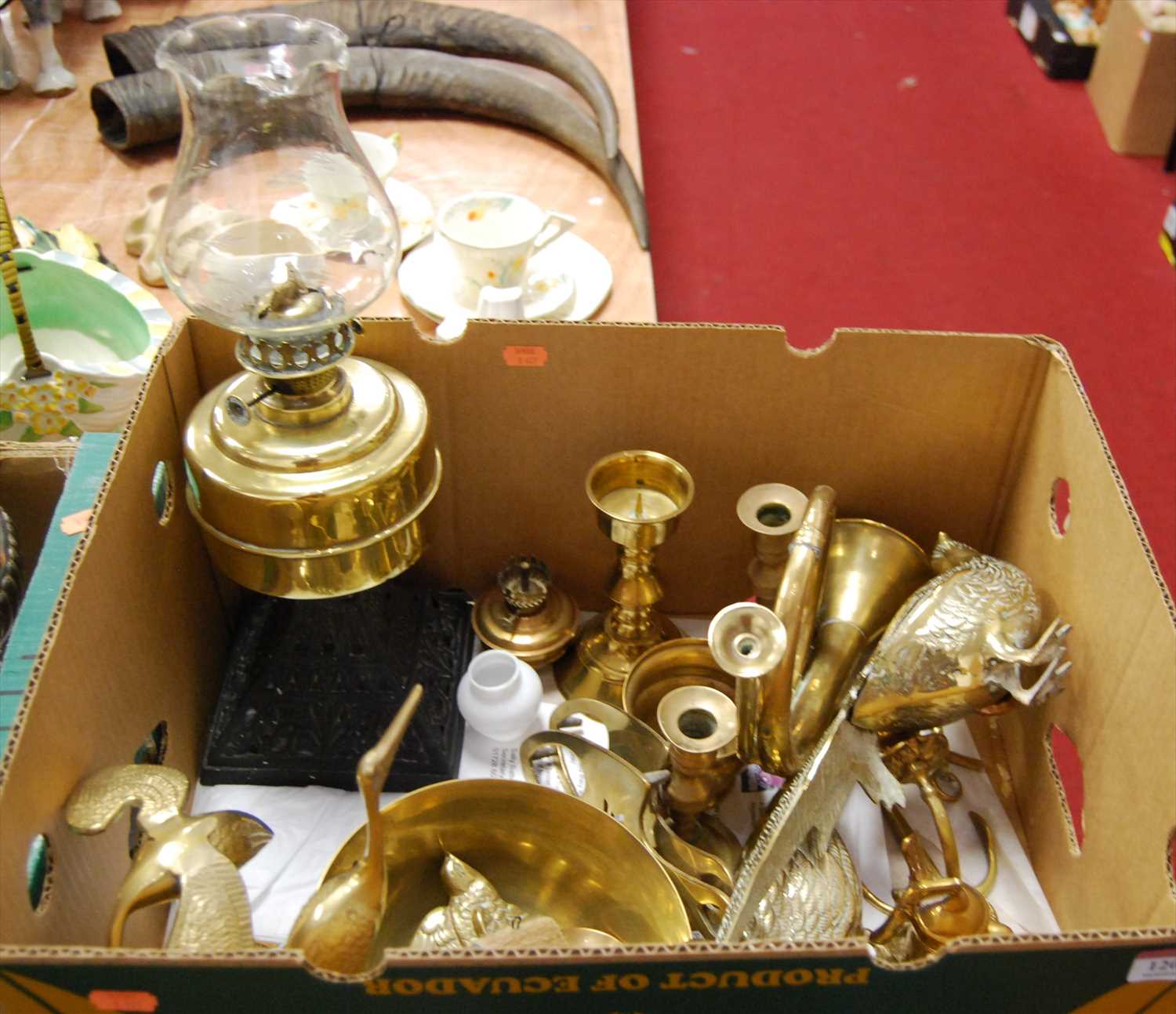 Lot 120 - A box of miscellaneous metalware to include...