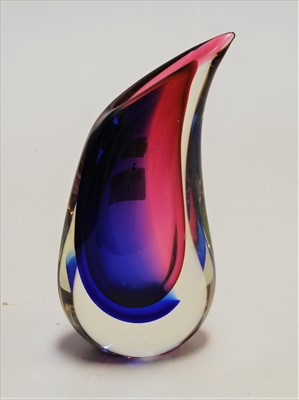 Lot 153 - A modern pink and blue tinted art glass vase,...