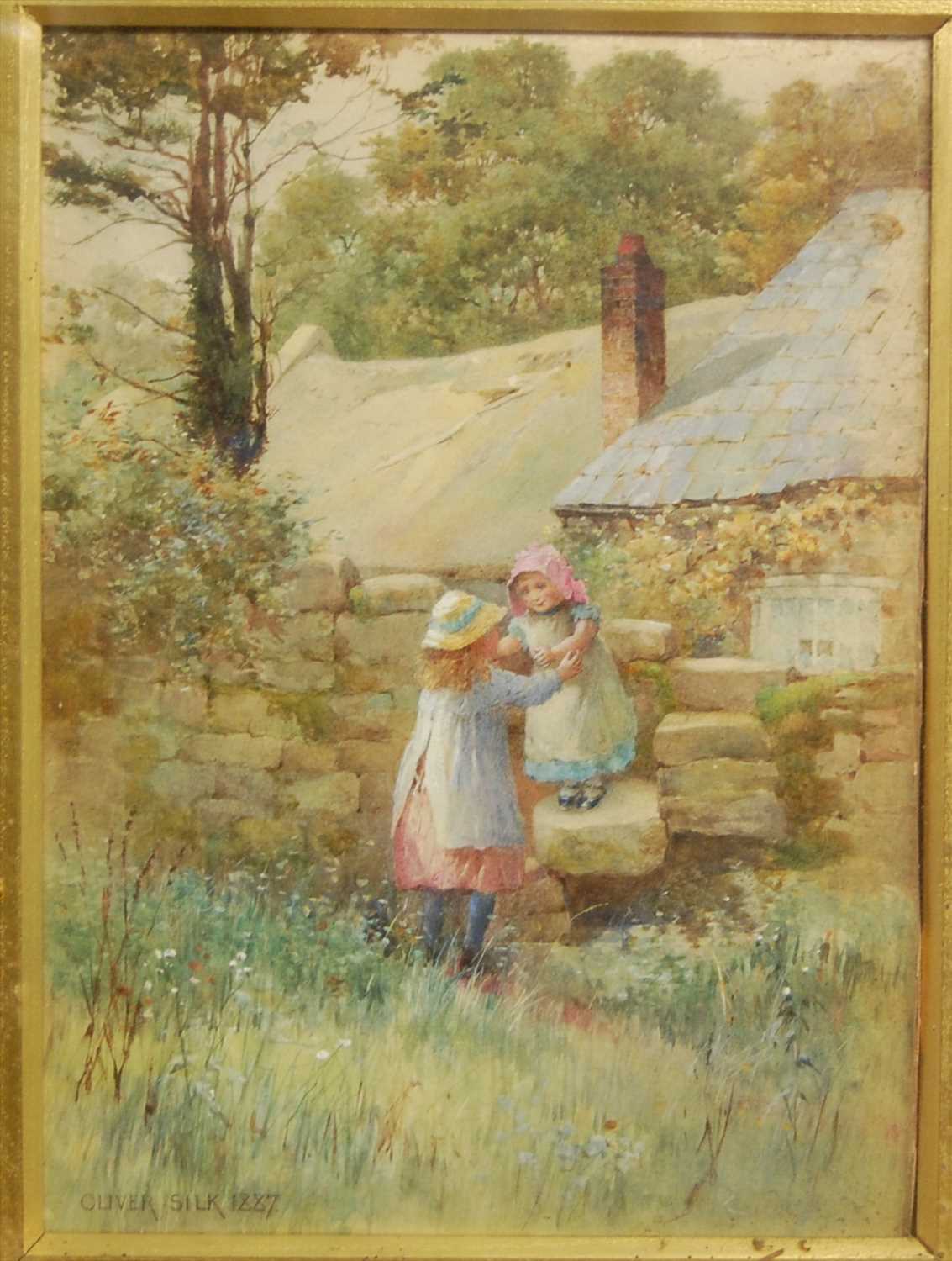 Lot 1008 - Oliver Silk (1857-1930) - Children playing on...