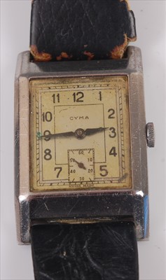 Lot 354 - A gents Cyma steel cased tank watch having...