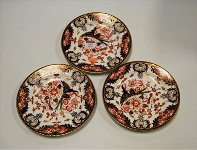 Lot 187 - A set of three Royal Crown Derby side plates,...