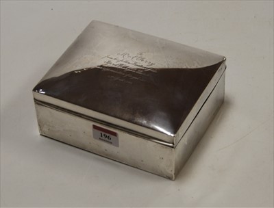 Lot 196 - A large George V silver clad table cigar box,...