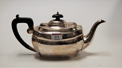 Lot 211 - A George V silver teapot, of plain shaped...