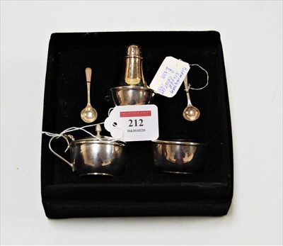 Lot 212 - A George V silver three-piece cruet set, to...