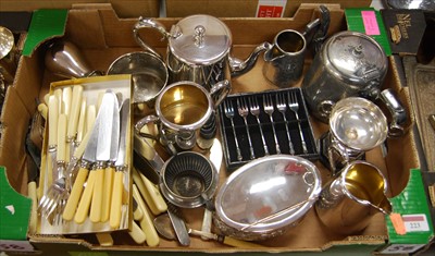Lot 223 - A box of miscellaneous silver plated wares, to...
