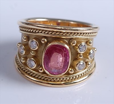 Lot 160 - A 1970s 18ct yellow gold, pink sapphire and...