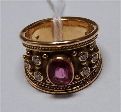 Lot 160 - A 1970s 18ct yellow gold, pink sapphire and...