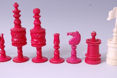 Lot 1294 - A 19th century English turned bone chess set,...
