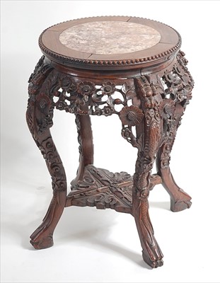 Lot 1349 - A Chinese carved 'rosewood' and marble inset...