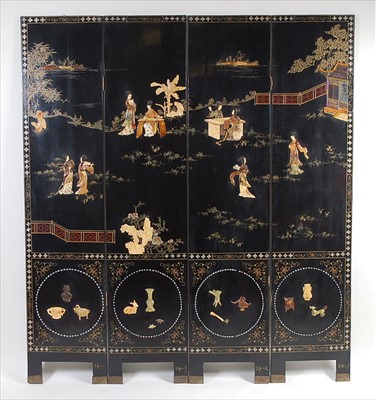 Lot 1350 - A Japanese black lacquered and shibyama...