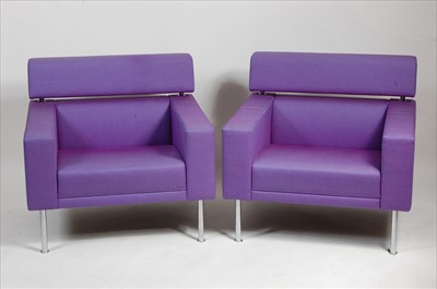 Lot 405 - A pair of 1980s purple upholstered club type...