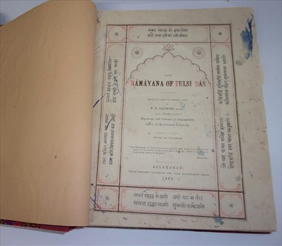 Lot 1002 - GROWSE, F.S. (trans), The Ramayana of Tulsi...